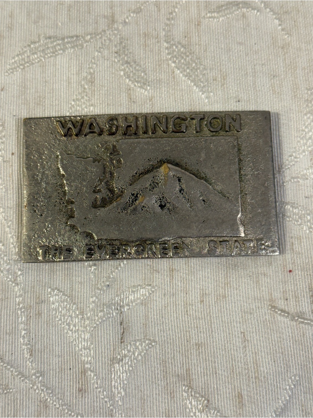 Vintage Belt Buckle Washington The Evergreen State Mountain Cast Metal MtRainier